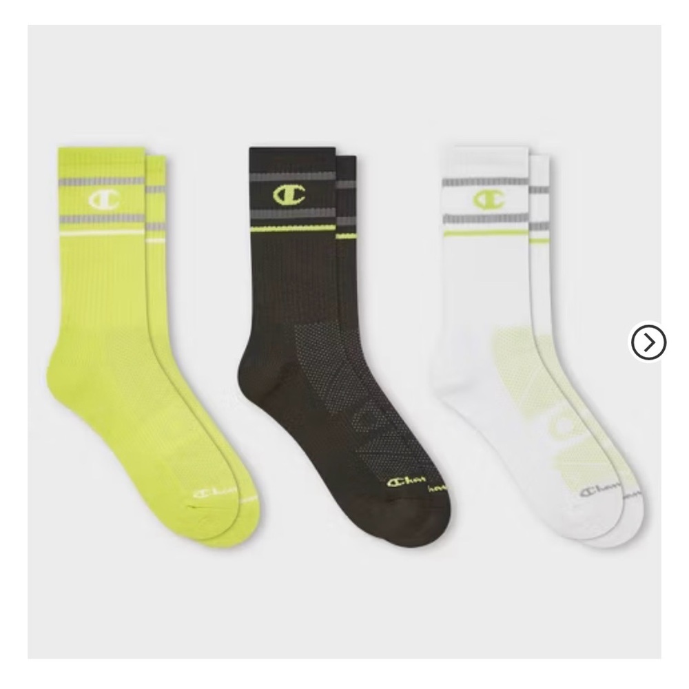 Kids Yellow Black White Champion Crew Socks Size Small 10.5k-4Y